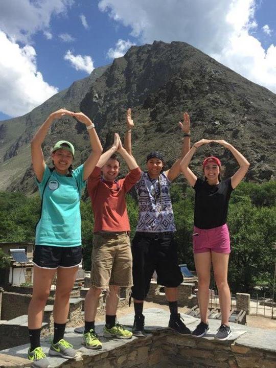 Students in front of mountain in China